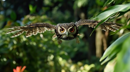 Obraz premium A Striking Owl in Flight: A Close-Up Look at Nature's Predator