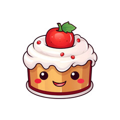 Cheerful cake with frosting and cherries is perfect for bakery menus, dessert posters, and celebration themed designs. Generative AI