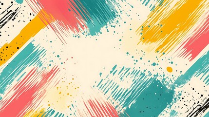 Abstract background with colorful paint strokes and splatters on a beige background.