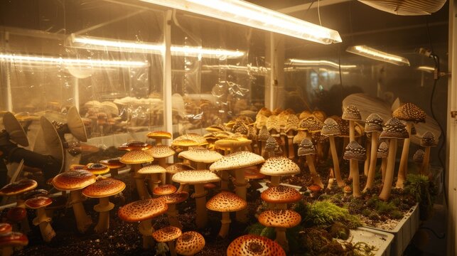 The rich diversity of wild mushrooms thriving in a natural forest setting showcasing their intricate and captivating forms  long title The rich