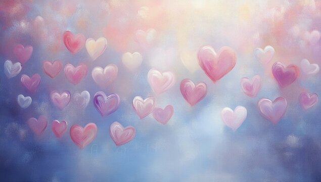 Abstract Rainbow Background with Colorful Painted Hearts for Valentine's Day Banner