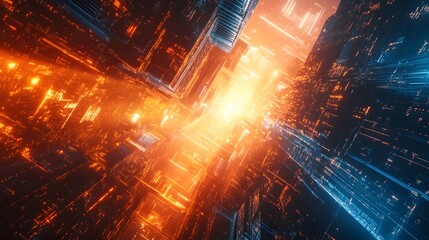 abstract futuristic background of dark city building with light future technology concept , 3d rendering. 