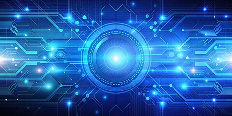 Fototapeta premium Abstract Futuristic Technology Design Featuring a Glowing Blue Circuit Board with a Central Hub and Interconnected Lines