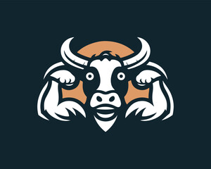 Strong powerful cow gym logo vector illustration. Cow graphic silhouette black and white.