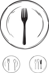 Minimalist Black and White Dining Logo with Fork and Plate