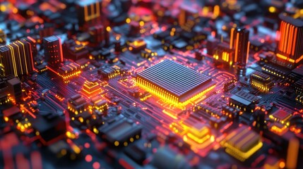 Obraz premium Abstract circuit cyberspace design created with Generative Ai technology