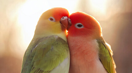 A pair of lovebirds cuddling together
