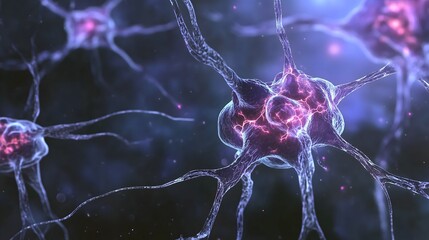 Obraz premium 3D brain connected to neurons, illustrating brain chemistry and neural pathways