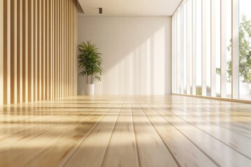 Obraz premium Minimalist Interior Abstract Illustration of Wooden Office Background with Empty Design and Simple Flooring