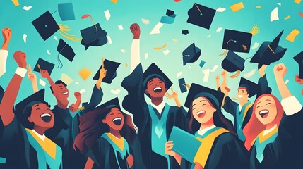 A Diverse Group of Graduates Throwing Their Caps in the Air