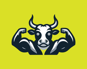 Strong powerful cow gym logo vector illustration. Cow graphic silhouette black and white.
