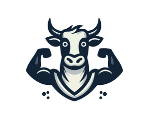 Strong powerful cow gym logo vector illustration. Cow graphic silhouette black and white.