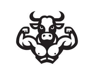 Strong powerful cow gym logo vector illustration. Cow graphic silhouette black and white.