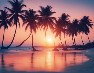 Evening on the beach with palm trees. An evening on the beach with palm trees background