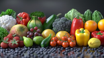 Vibrant Assortment of Fresh Organic Produce on Rustic Backdrop