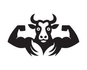 Strong powerful cow gym logo vector illustration. Cow graphic silhouette black and white.