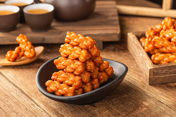 fried dough twist on tea table