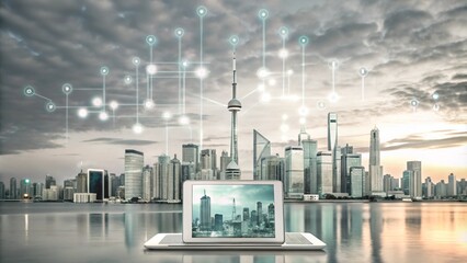 Obraz premium modern city and technologies background