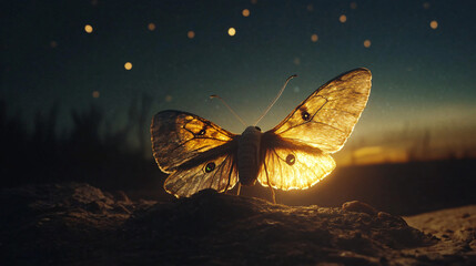 A moth attracted to a bright light at night