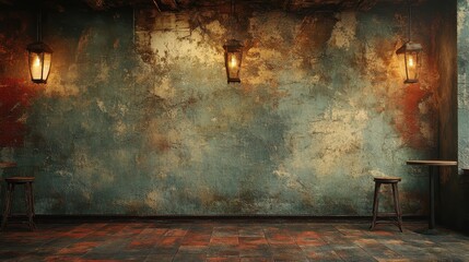 Vintage Interior Background with Textured Wall. Rustic Interior with copy-space.