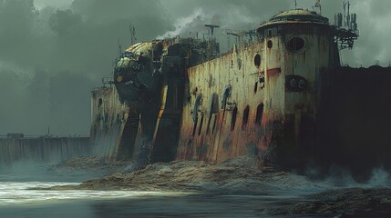 Post-Apocalyptic Ruins: A Weathered Fortress on the Coast