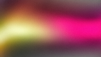 Abstract pink magenta orange green color spots, color dots, light leaks, spotlights grainy gradient texture backdrop design. Smooth faded colors glowing wave shaped banner and poster.