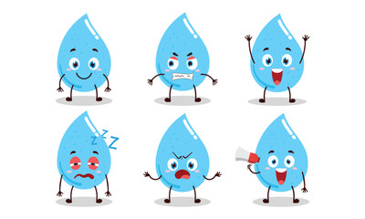 funny water drop cartoon with many expressions vector illustration