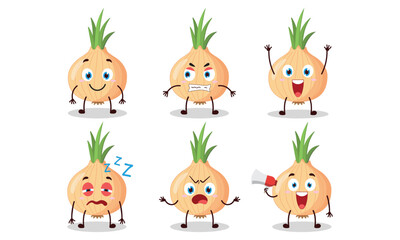 funny onion cartoon with many expressions vector illustration