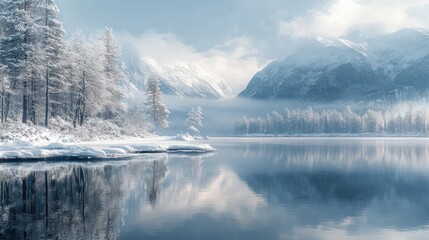 Naklejka premium winter landscape with lake