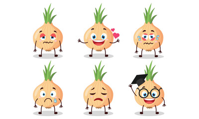 Obraz premium funny onion cartoon character with different pose activity vector illustration