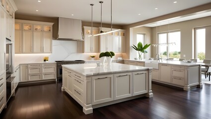 Fototapeta premium Stylish luxury kitchen featuring an open-plan layout and minimalist design 