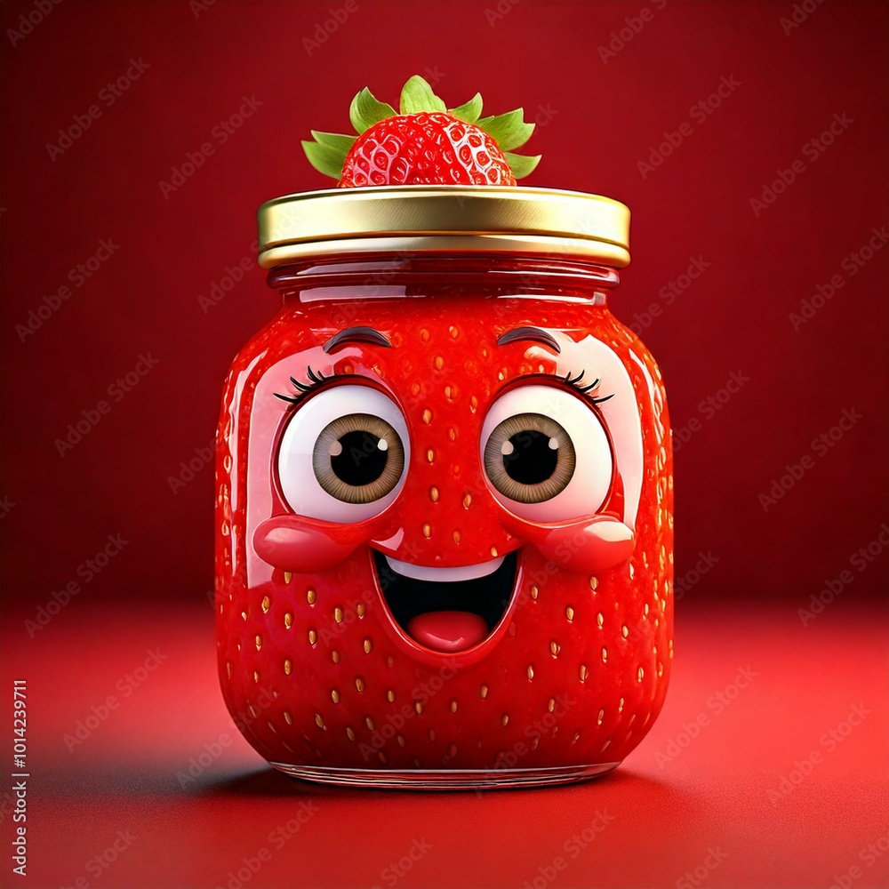 Canvas Prints Cute Cartoon Jar of Strawberry  Jelly Jam Food Character