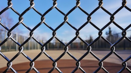 Broken chain-link fence around an empty playground, showing the societal impact of austerity on communities, economic crisis, depression, austerity measures