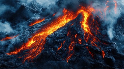 Massive Volcanic Eruption and Lava Flow. Generative Ai