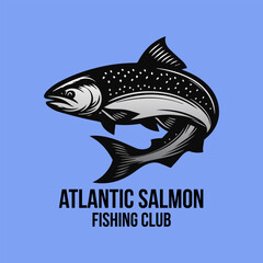 Atlantic Salmon Vector Logo in Blue Background