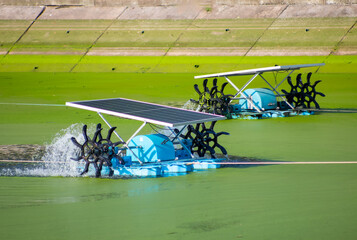 Wastewater treatment using water turbine powered by solar panel