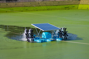 Wastewater treatment using water turbine powered by solar panel