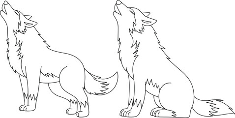 Wolf Howling Outline Coloring Page. Christmas and Winter Illustration