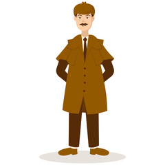 Detective Profession Cartoon Illustration. Isolated on White Background. Vector Character Design.