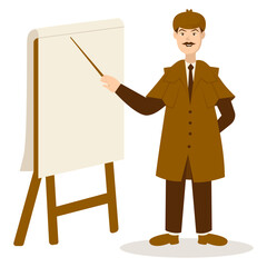 Detective Profession Cartoon Illustration. Isolated on White Background. Vector Character Design.