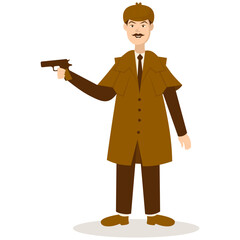Detective Profession Cartoon Illustration. Isolated on White Background. Vector Character Design.