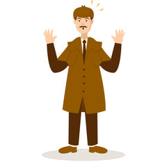 Detective Profession Cartoon Illustration. Isolated on White Background. Vector Character Design.