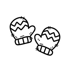 A hand-drawn vector of winter mittens with zigzag patterns. Perfect for holiday designs, winter themes, and cozy illustrations.