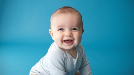 Happy baby on blue background
