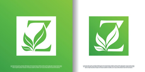 initial z logo design template with leaf icon and creative concept premium vector