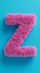 Fototapeta premium Fluffy pink letter Z on turquoise background