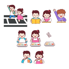 children, school life, lunch, meals, learning, education, brushing teeth, meals,