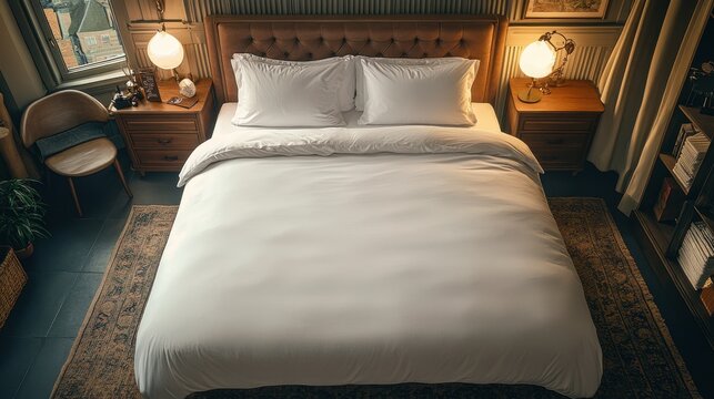 Empty double bed top view