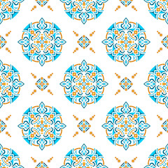 Geometric floral pattern. Seamless vector background. Colorful ornament. Ornament for fabric, wallpaper, packaging, decorative print.
