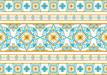 Geometric floral pattern. Seamless vector background. Colorful ornament. Ornament for fabric, wallpaper, packaging, decorative print.
